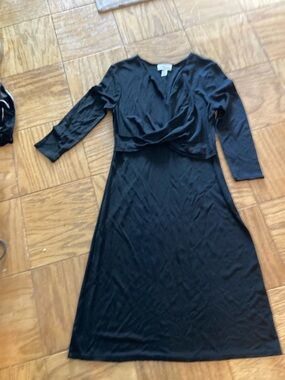 LOFT Black Long-Sleeve Wrap Midi Dress